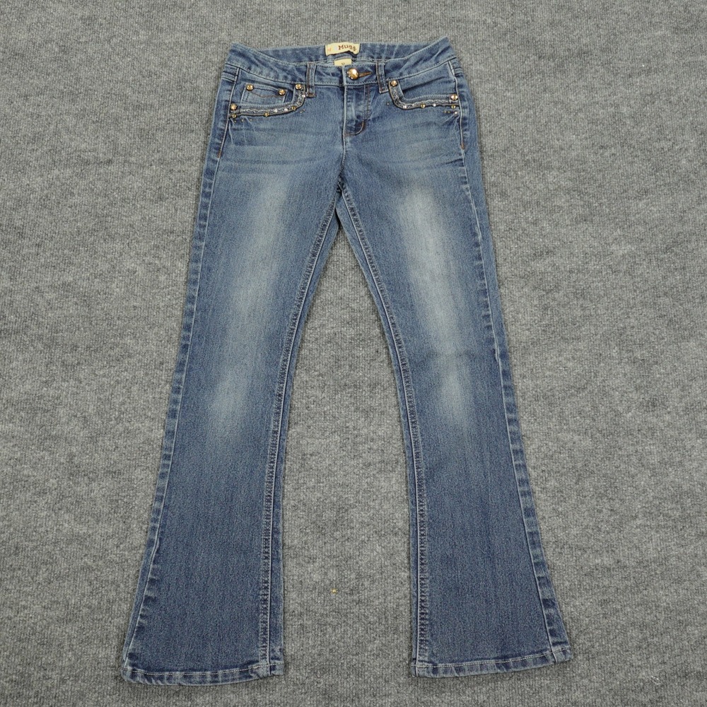 Mudd Jeans Girls Size 12 Blue Bootcut Rhinestone Embellished Cross Back Pocket
